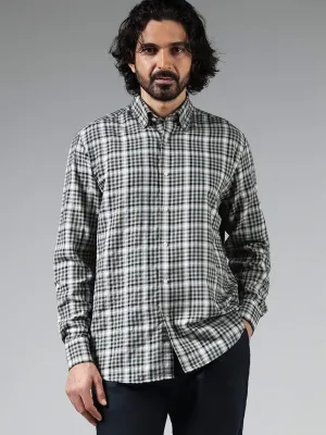 Ascot Light Grey Checked Cotton Blend Relaxed-Fit Shirt