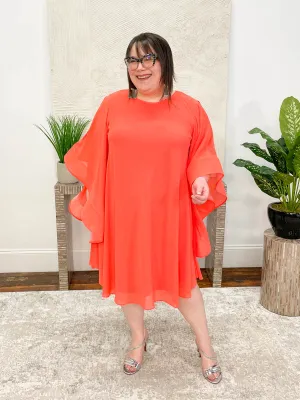 Bell Sleeve Chiffon Overlay Dress, Fiesta Coral