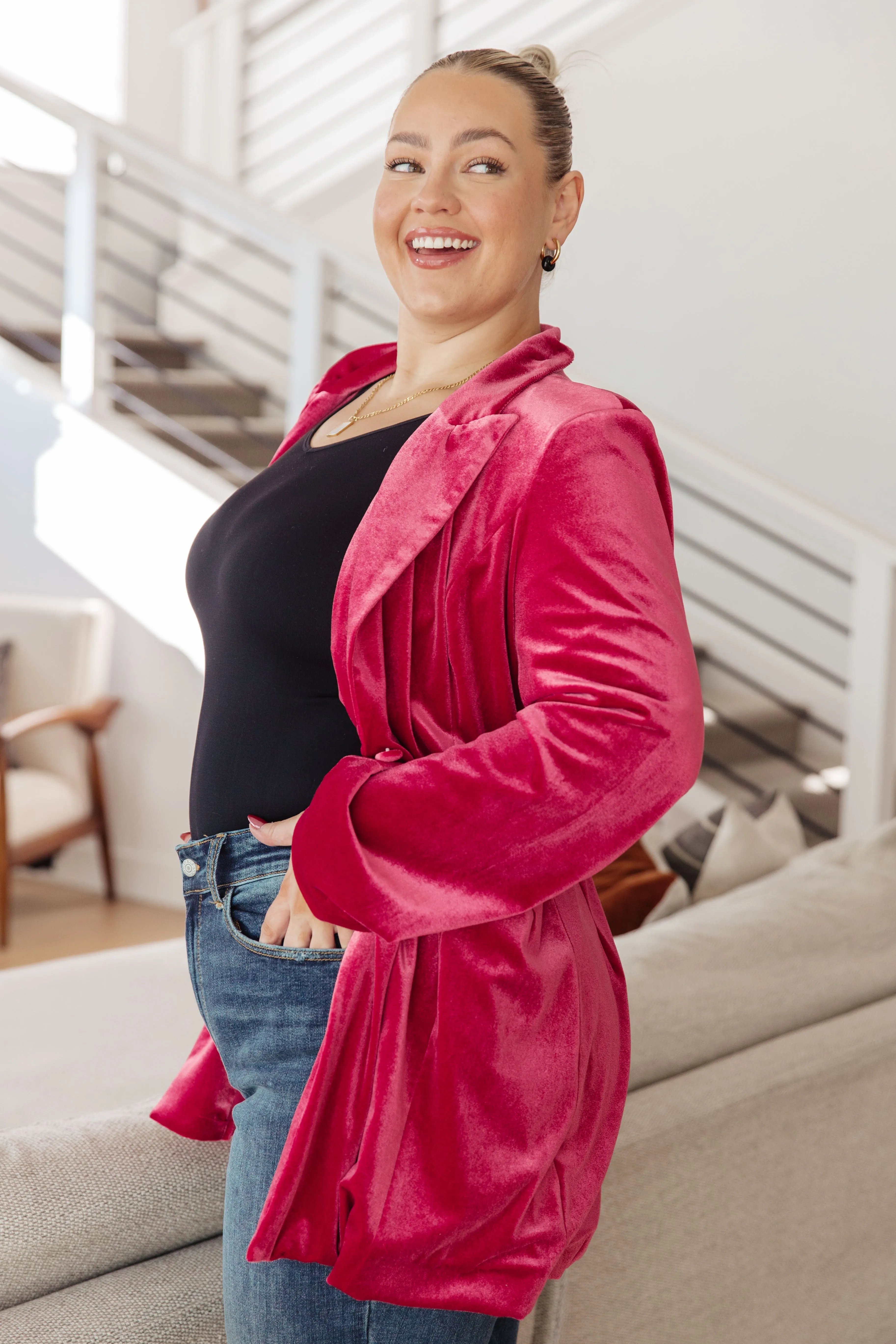 BiBi Verity Velvet Blazer in Pink