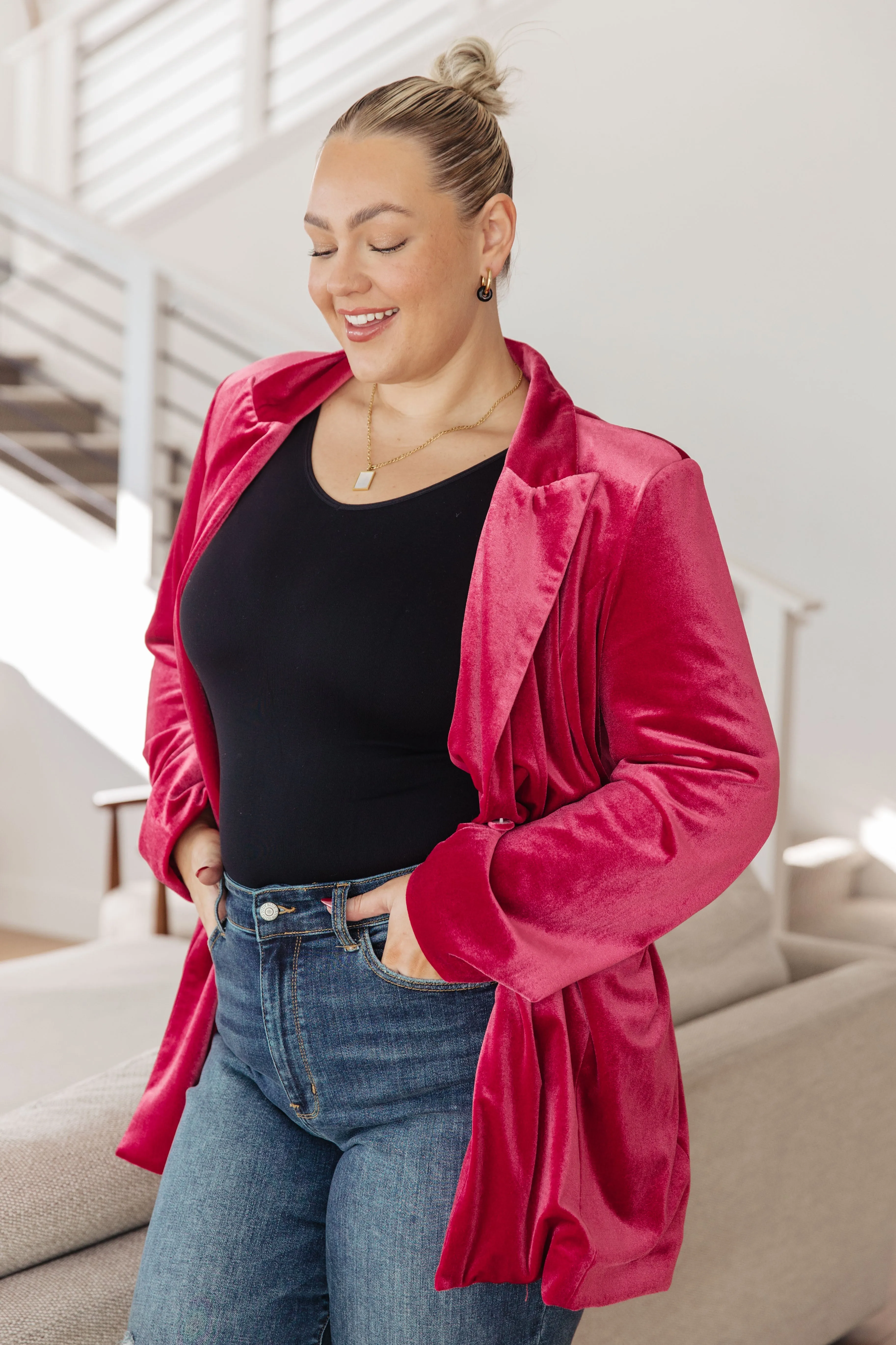 BiBi Verity Velvet Blazer in Pink