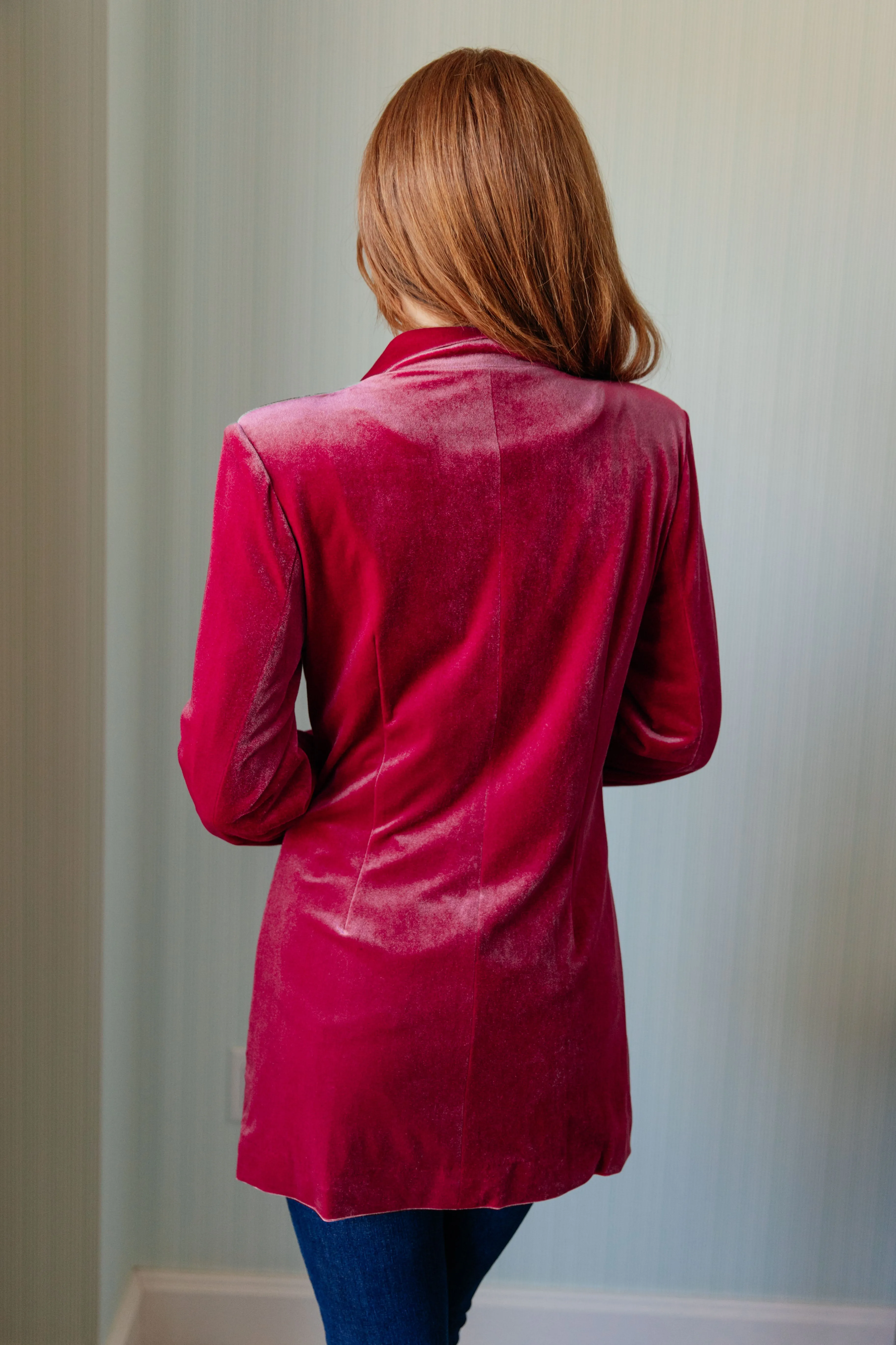 BiBi Verity Velvet Blazer in Pink