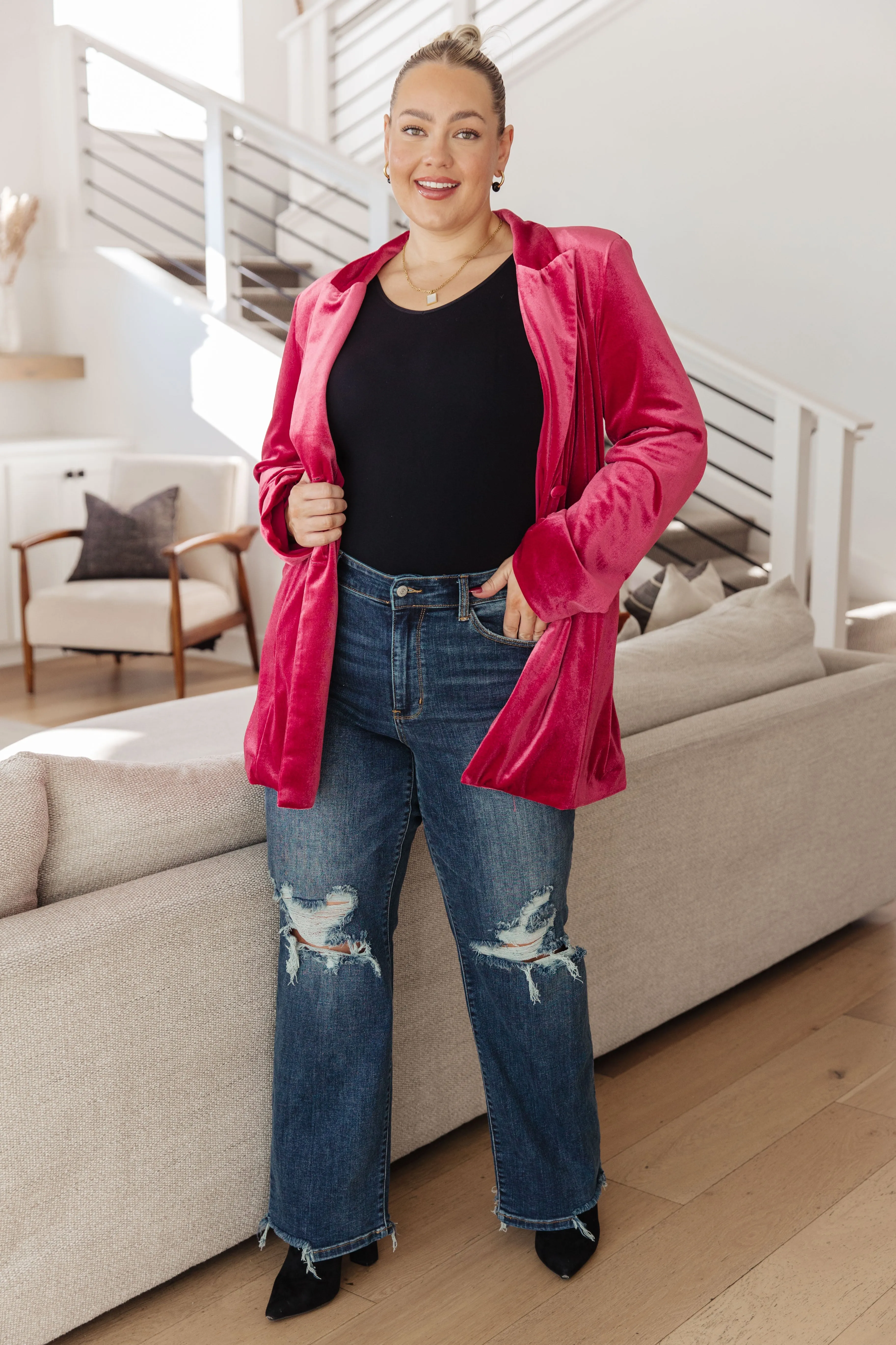BiBi Verity Velvet Blazer in Pink