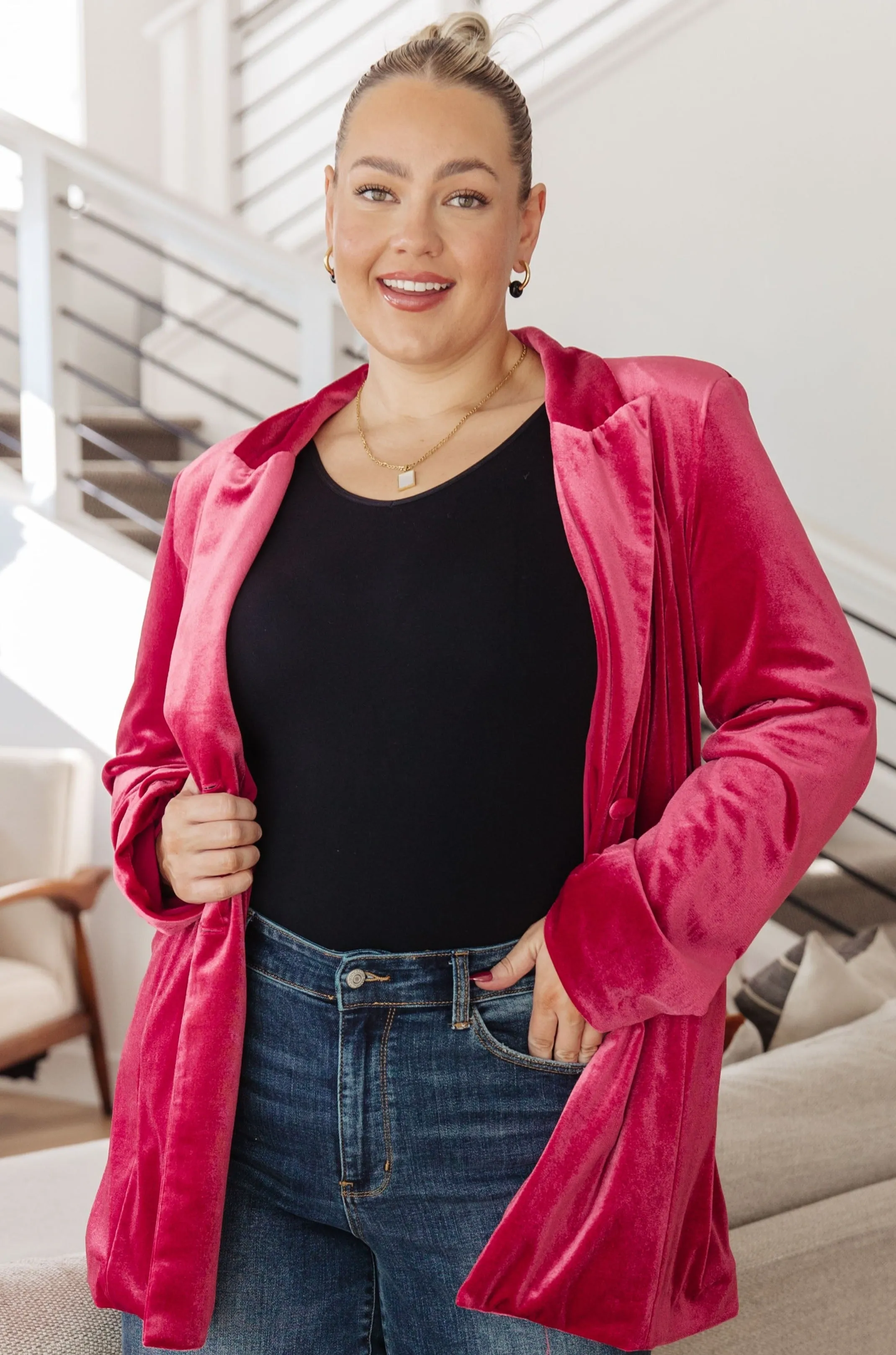 BiBi Verity Velvet Blazer in Pink
