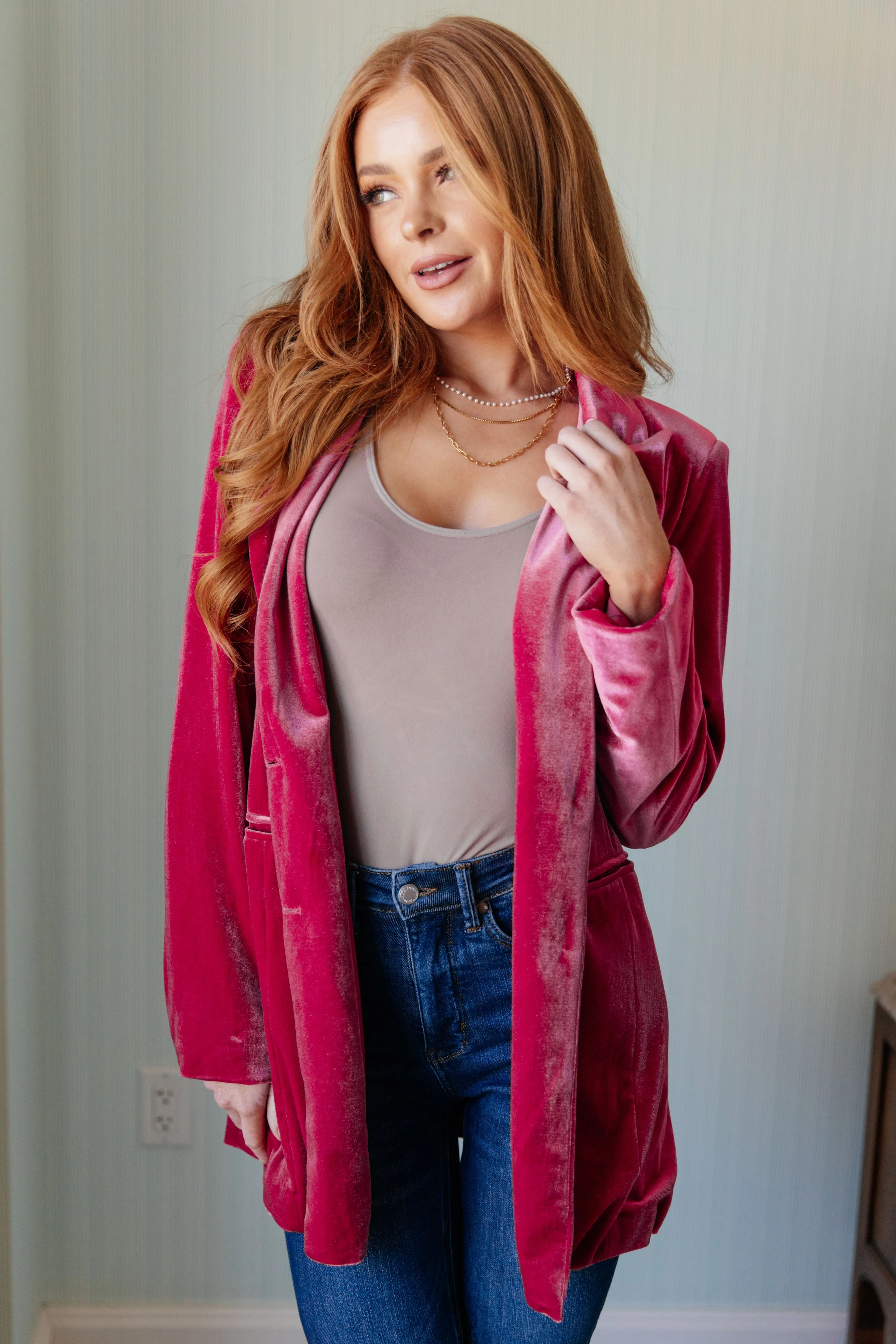 BiBi Verity Velvet Blazer in Pink