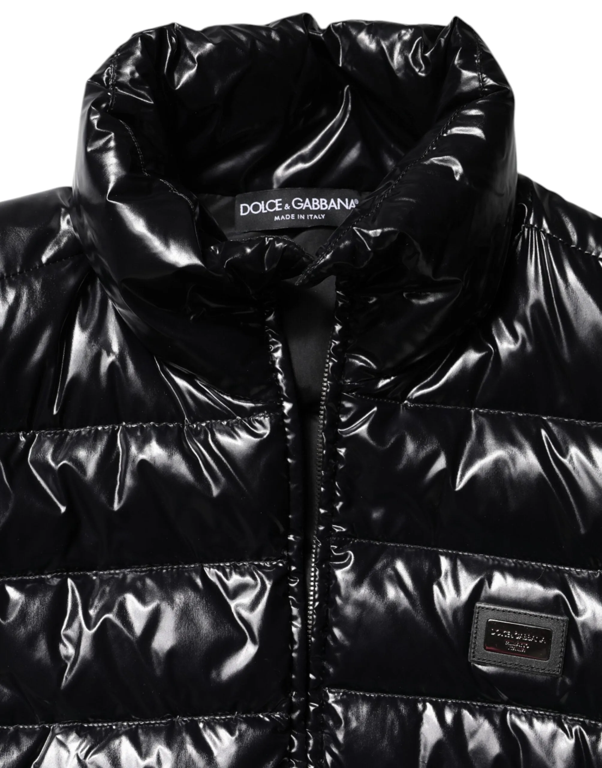 Black Logo Plaque Full Zip Puffer Jacket