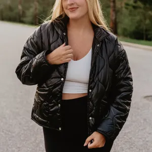 Black Wholesale Button Up Quilted PUFFER Jacket