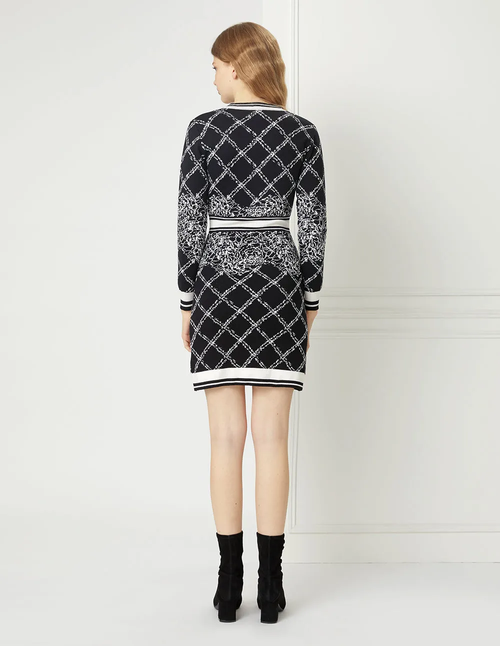 BORA AKSU BLACK & WHITE GEOMETRIC PATTERN MINI DRESS