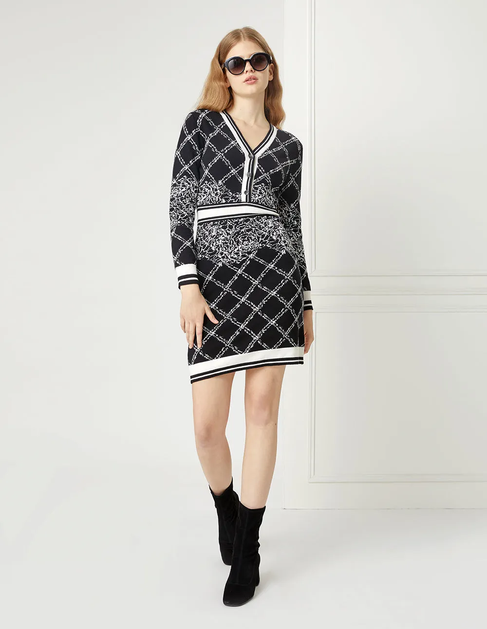 BORA AKSU BLACK & WHITE GEOMETRIC PATTERN MINI DRESS