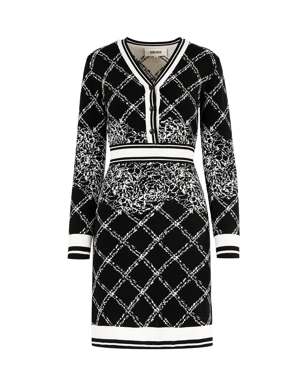 BORA AKSU BLACK & WHITE GEOMETRIC PATTERN MINI DRESS