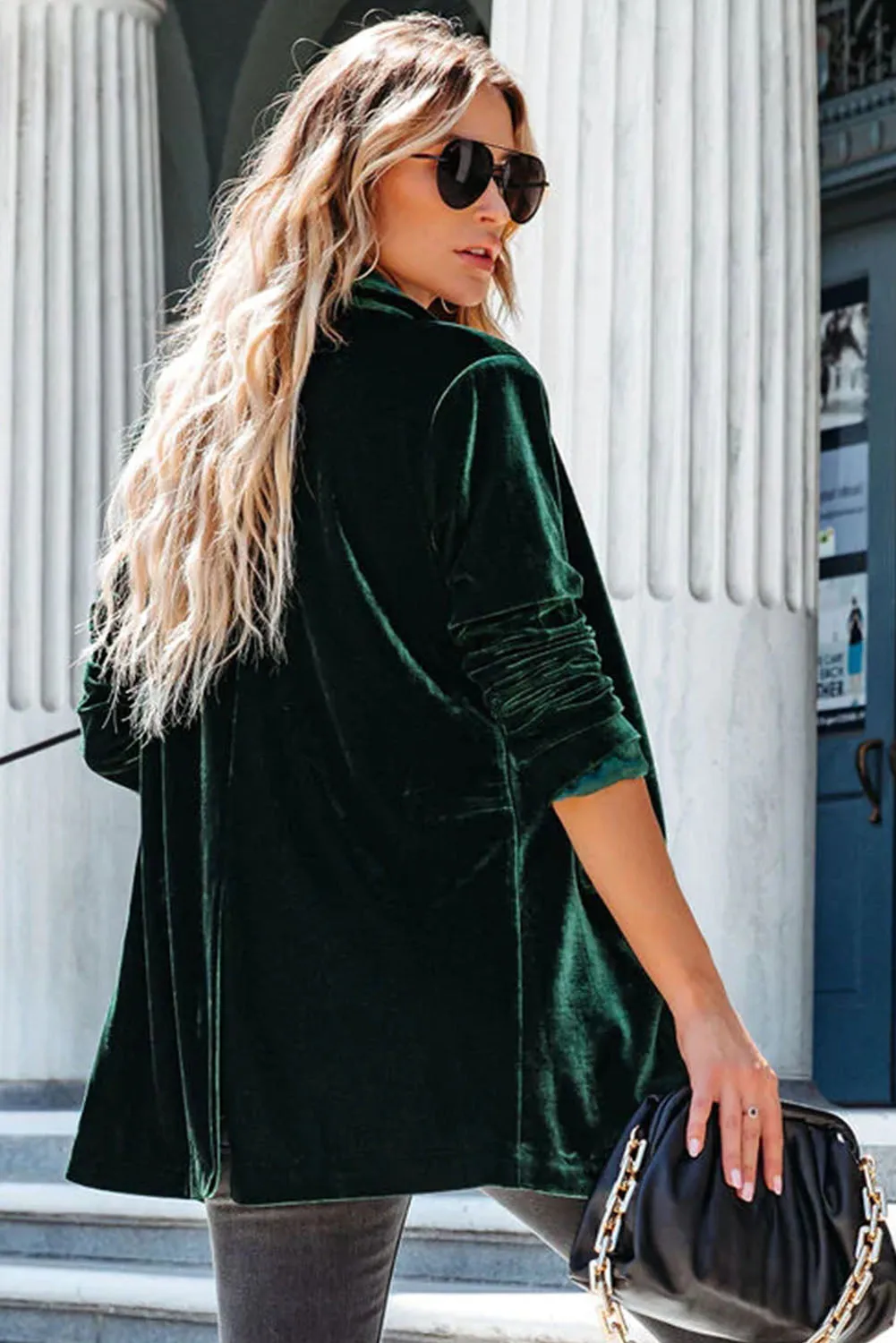 Casual Pocketed Velvet Blazer