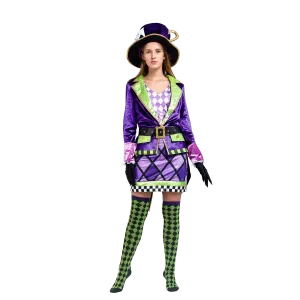 Crazy Mad Hatter Purple Victorian Circus Costumes for Women Cosplay- Adult