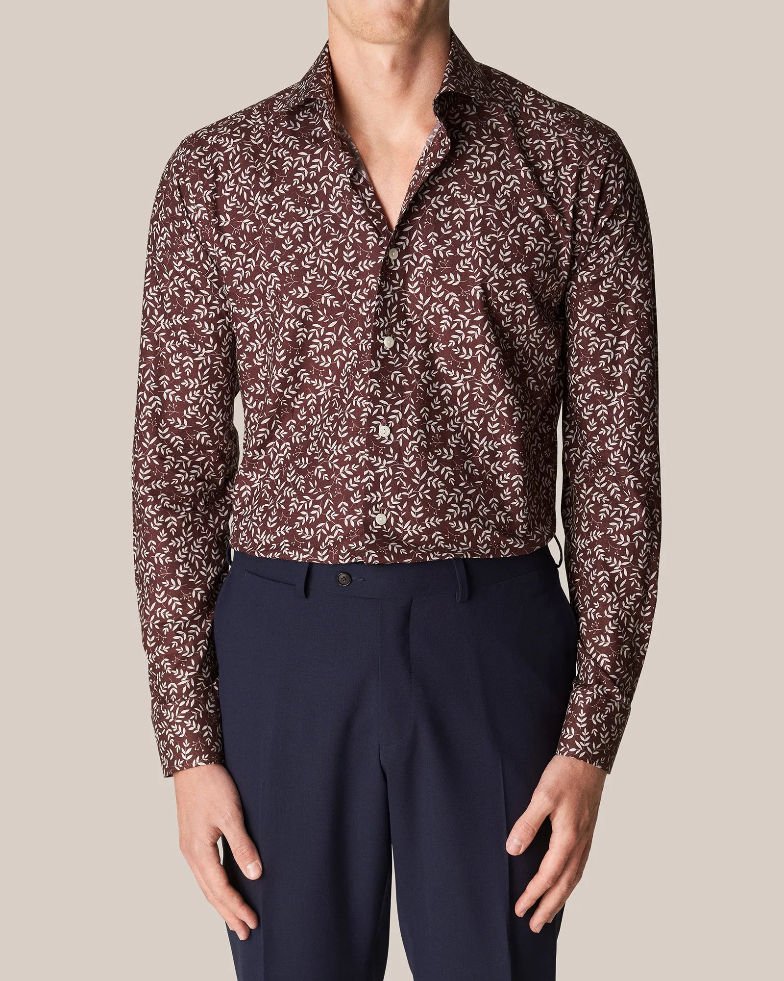 ETON 10000394057 MAROON PRINT SLIM SC SHIRT
