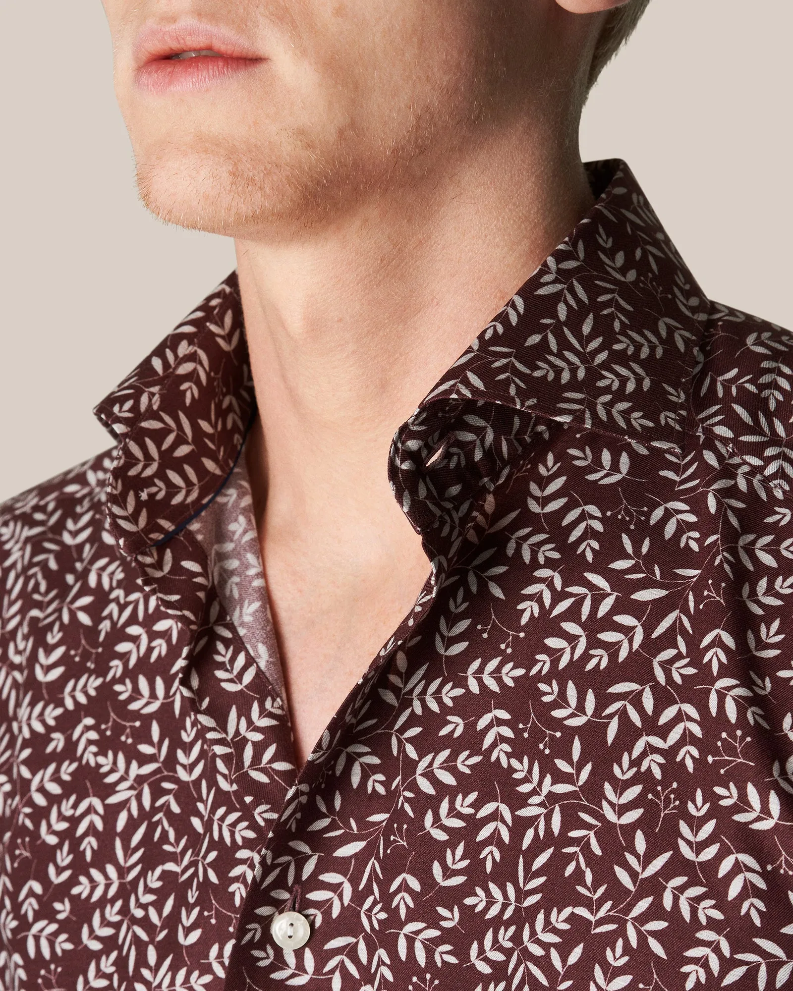 ETON 10000394057 MAROON PRINT SLIM SC SHIRT