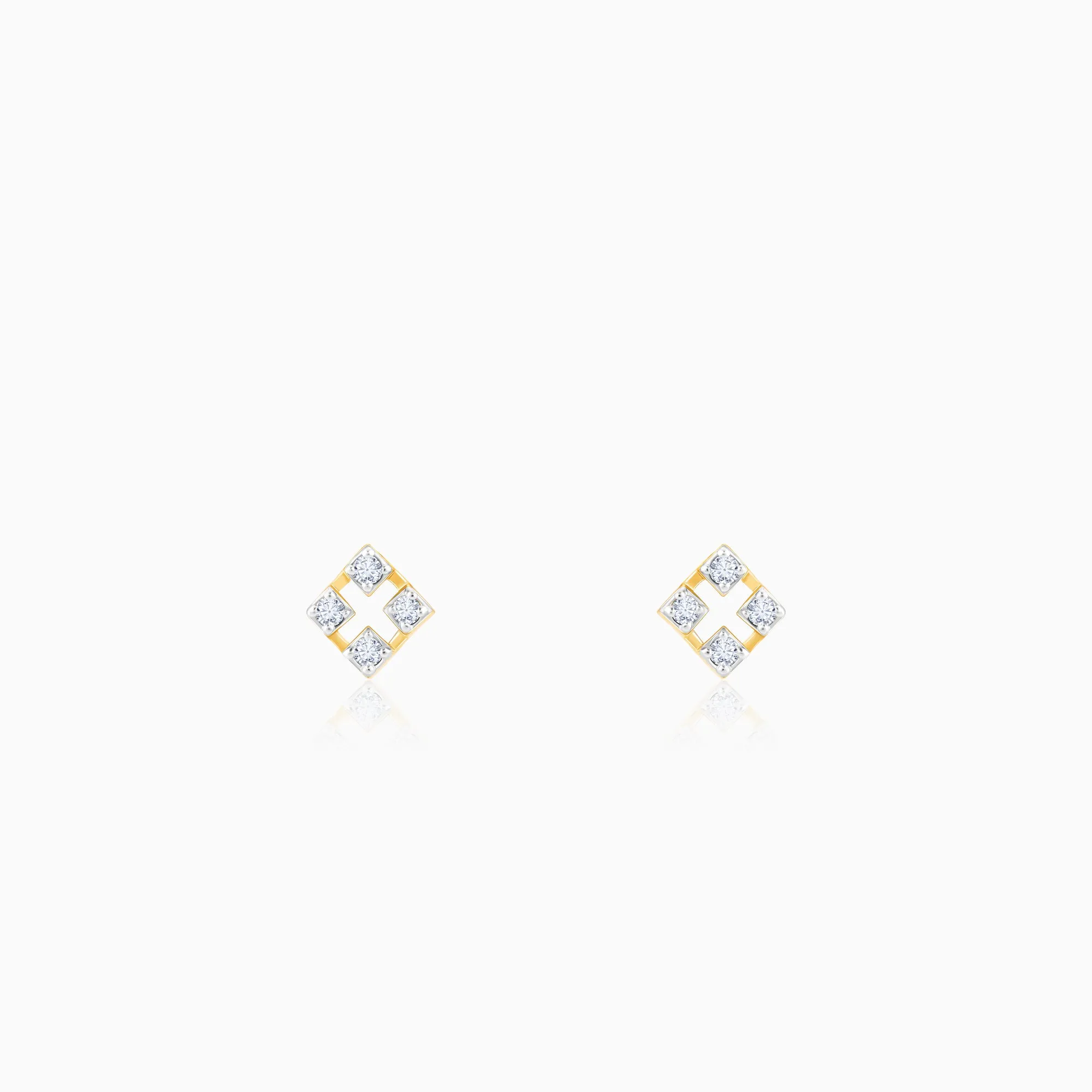Gold Rhombus Diamond Stud Earrings
