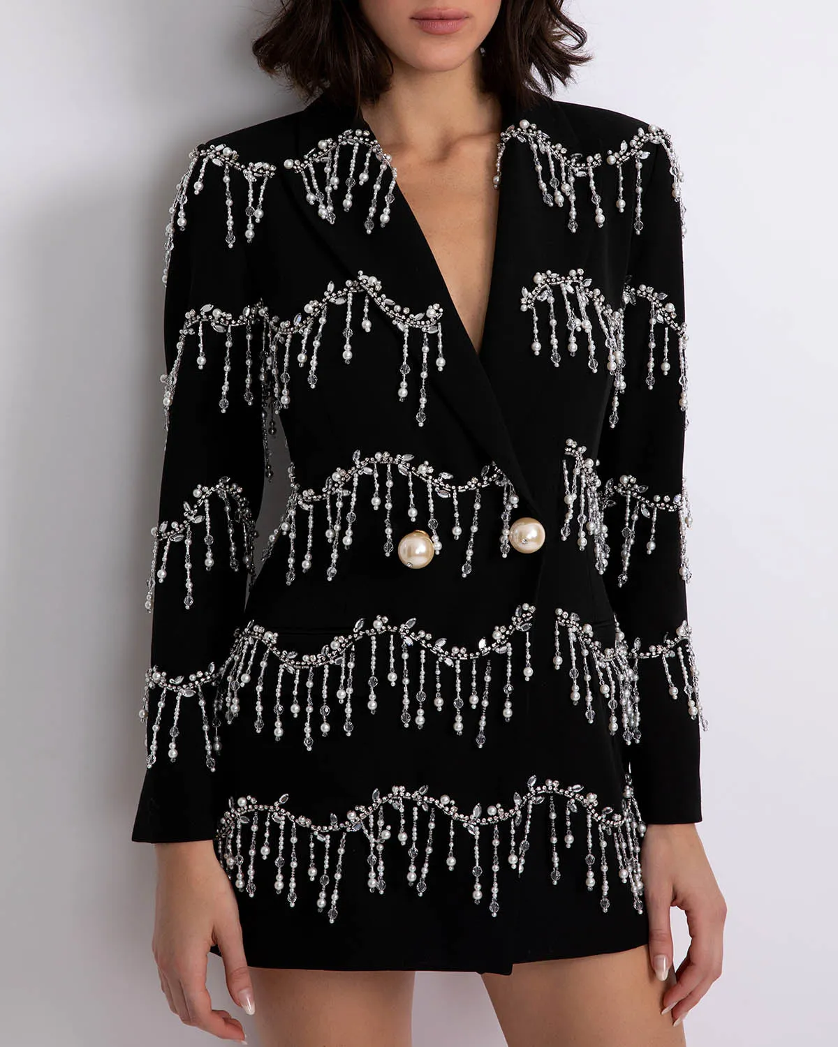 Hand-Beaded Blazer Mini Dress