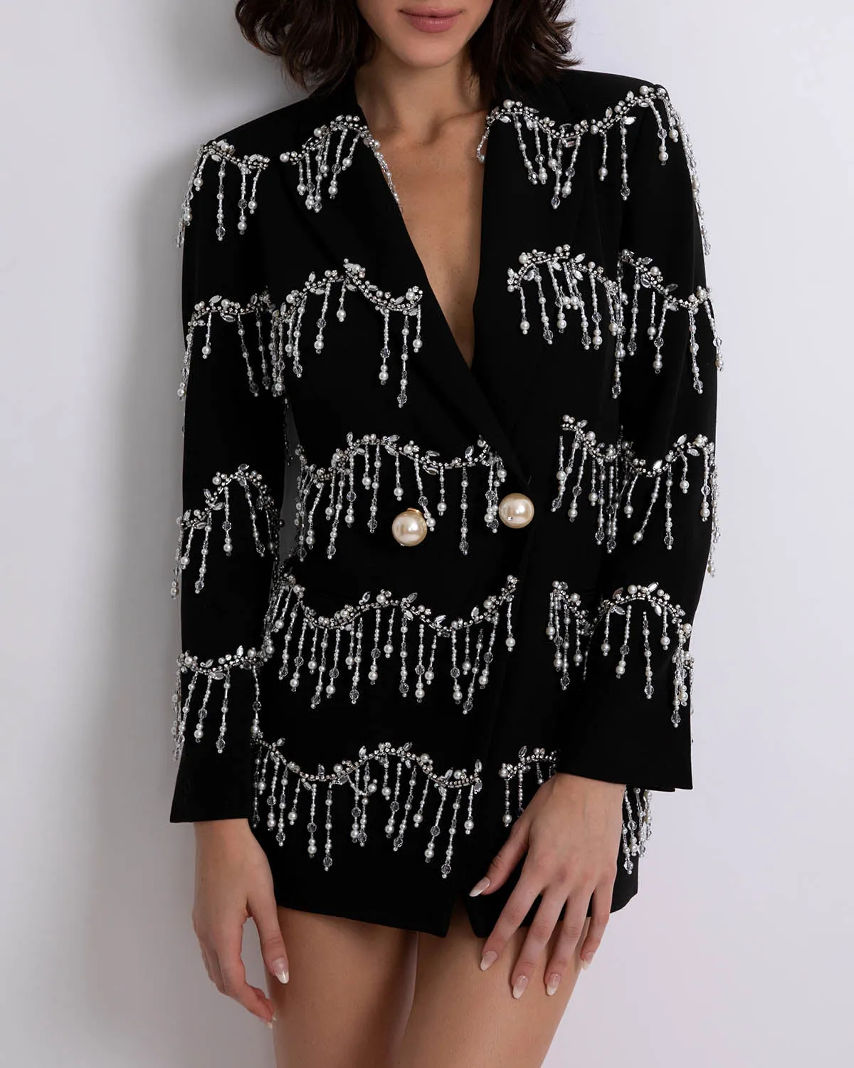 Hand-Beaded Blazer Mini Dress