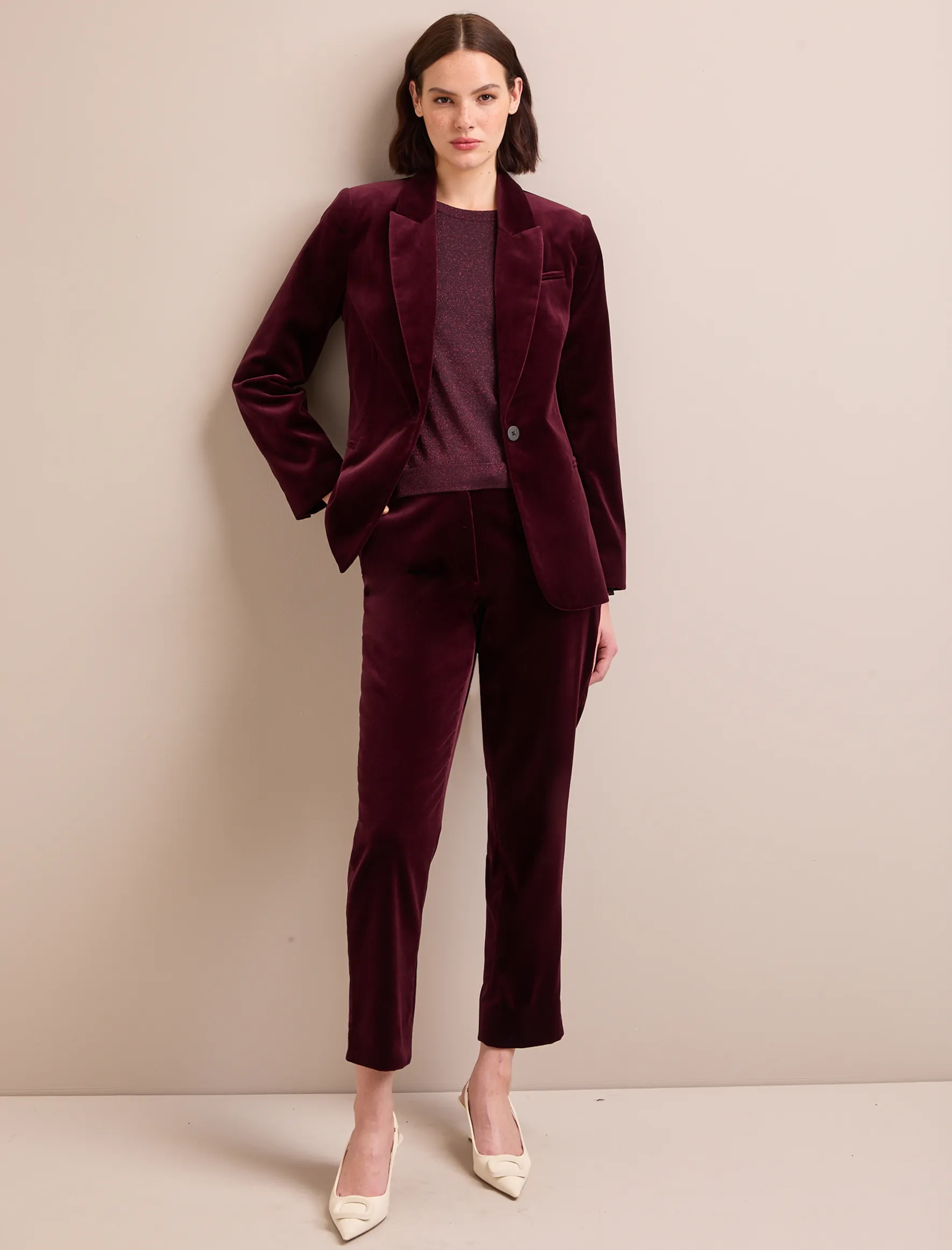 Jamie Velvet Blazer - Burgundy