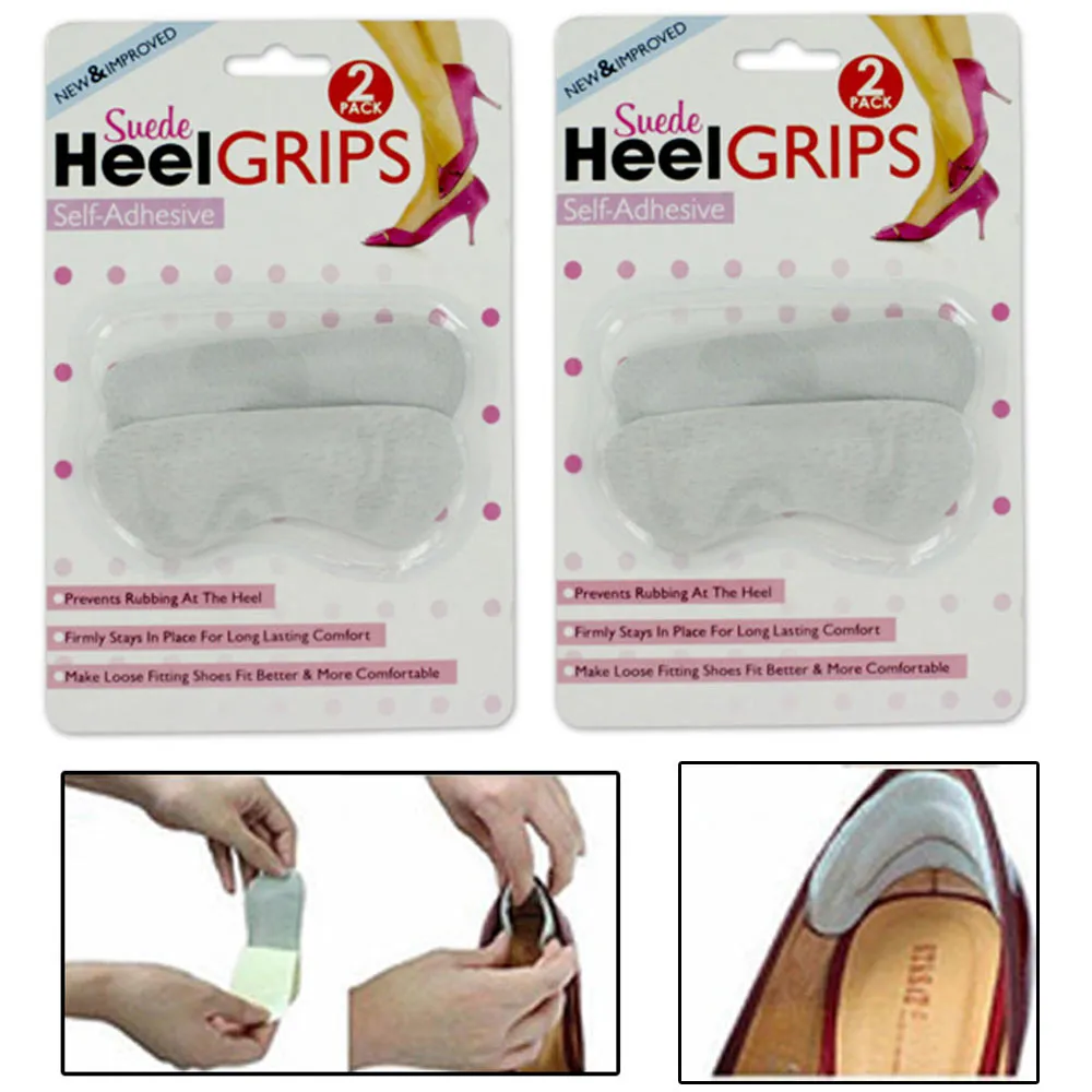 New 2 Pairs Heel Cushion Grips Self Adhesive Pads Women Foot Care Pack One Size