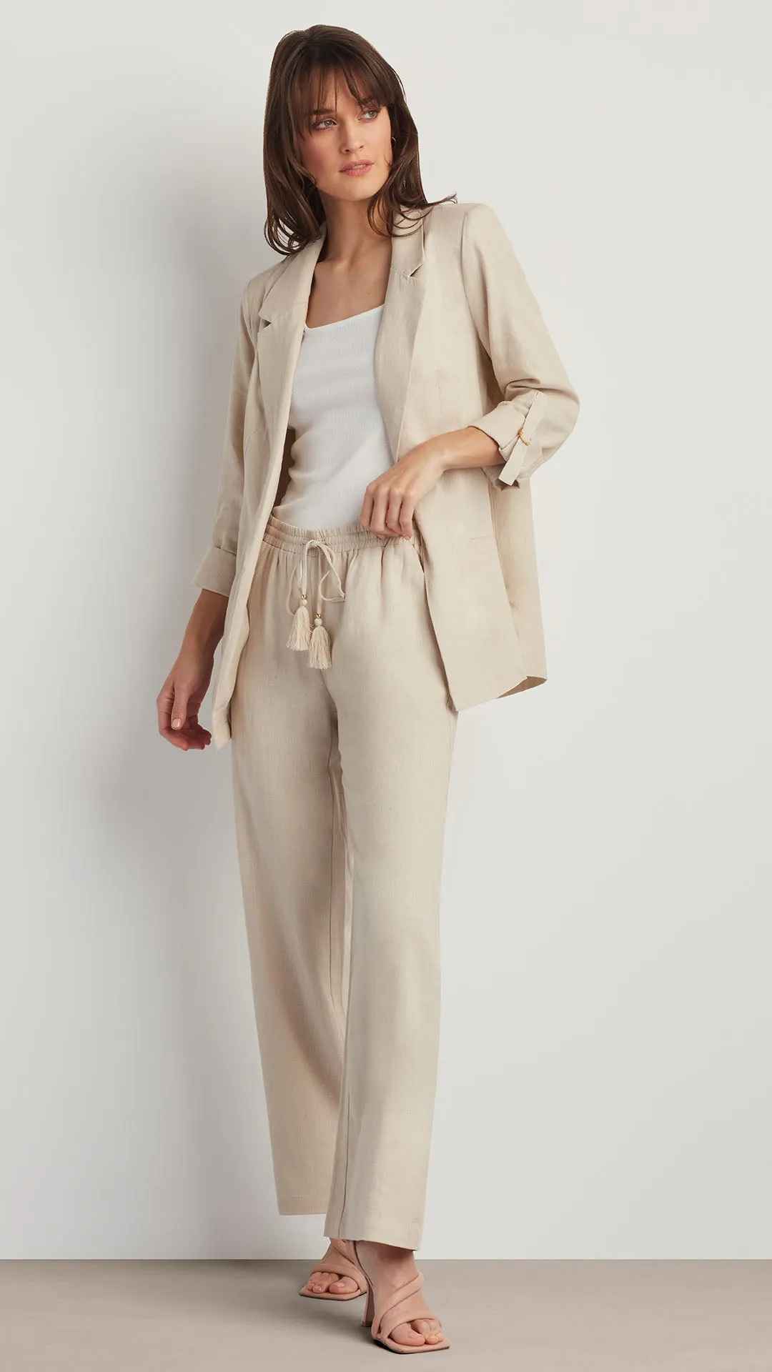 OPEN FRONT LINEN BLEND BLAZER