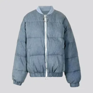 Oversized women's denim puffer jacket