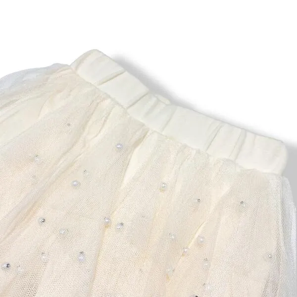 Pearl Accents Mesh Skeggings - Cream