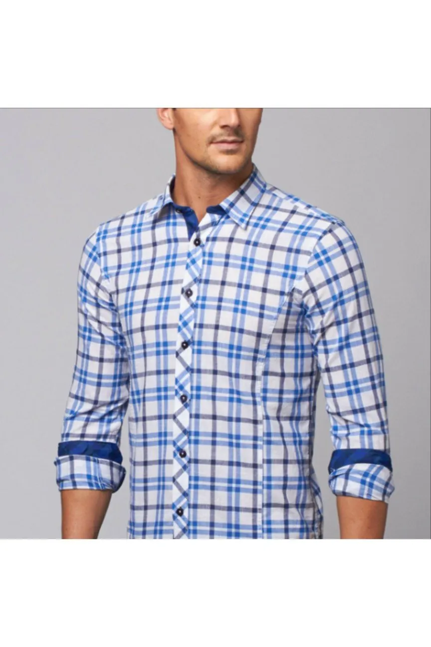 Plaid Linen Shirt - Navy on White