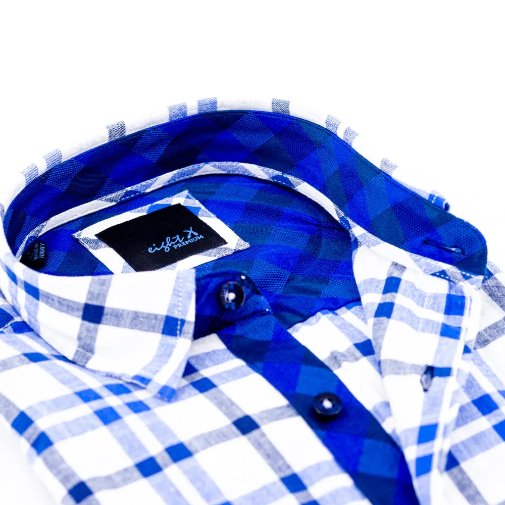 Plaid Linen Shirt - Navy on White