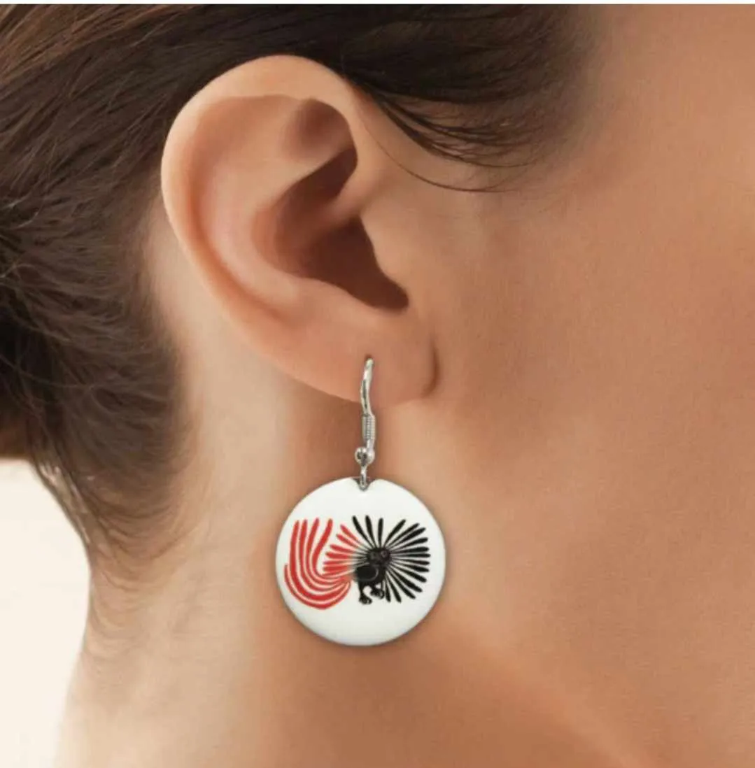 "Enchanted Owl" Dangle Earrings artwork by Inuit Native Artist, Kenojuak Ashevak