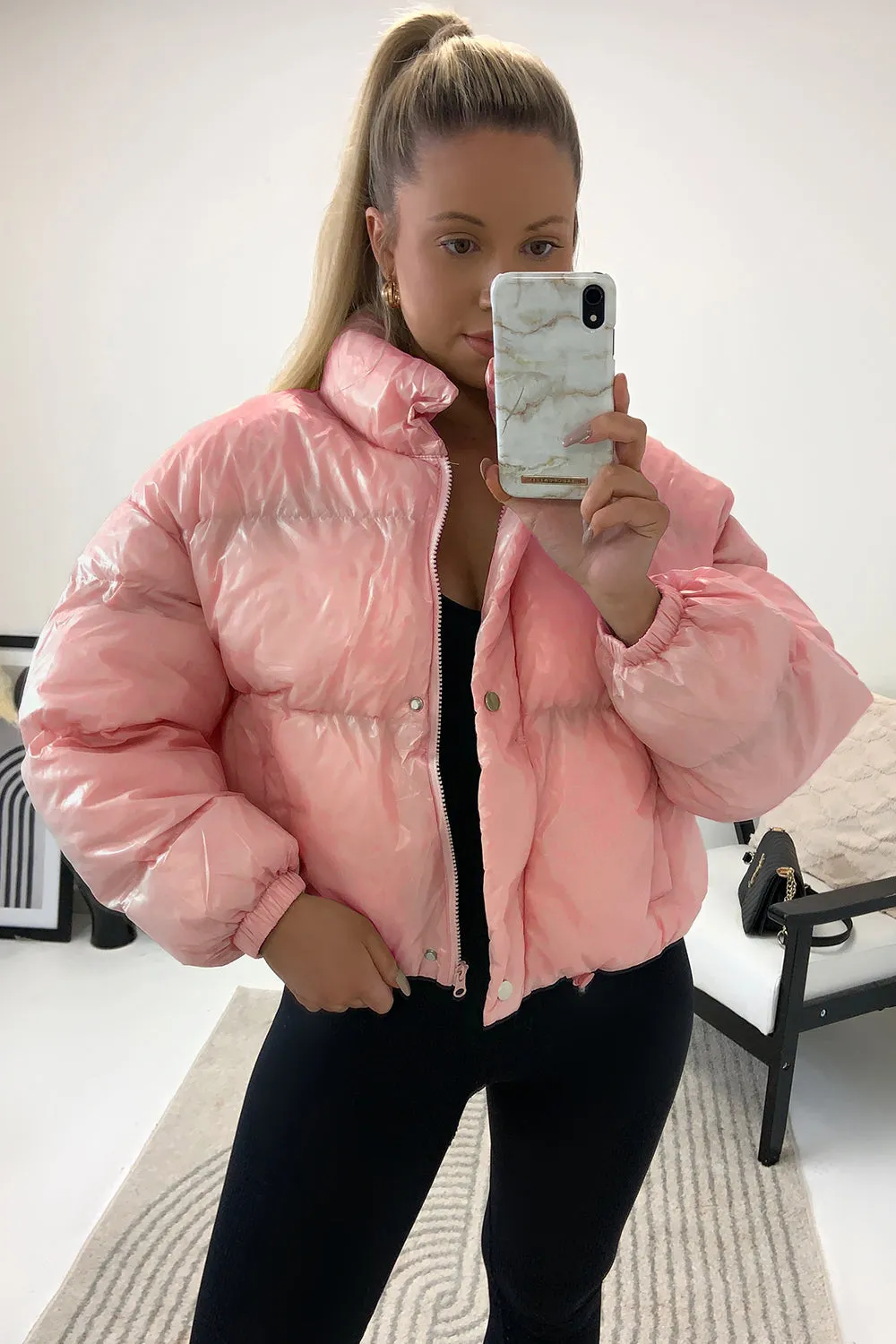 Reeya Pink Cropped Puffer Jacket