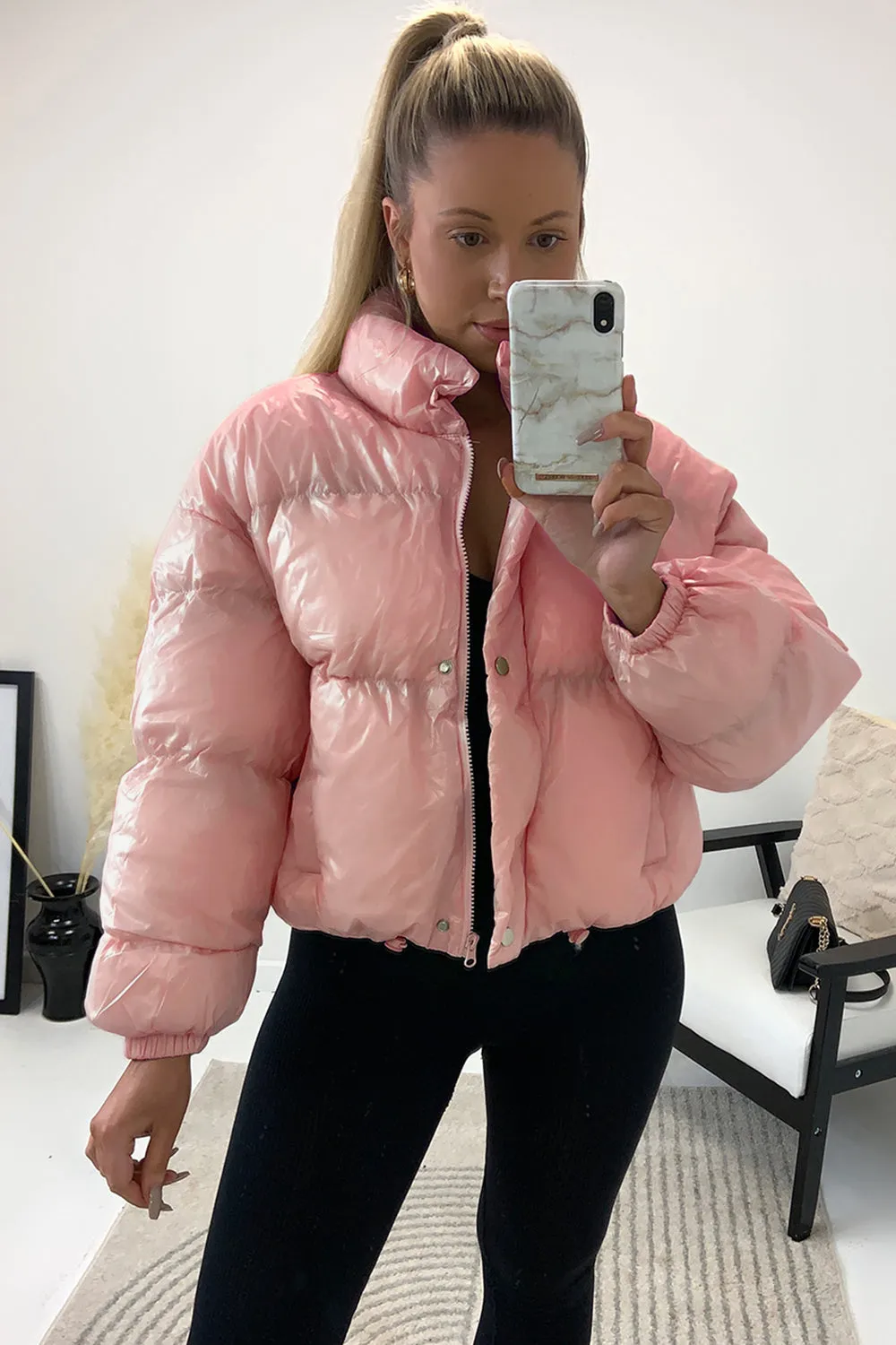 Reeya Pink Cropped Puffer Jacket