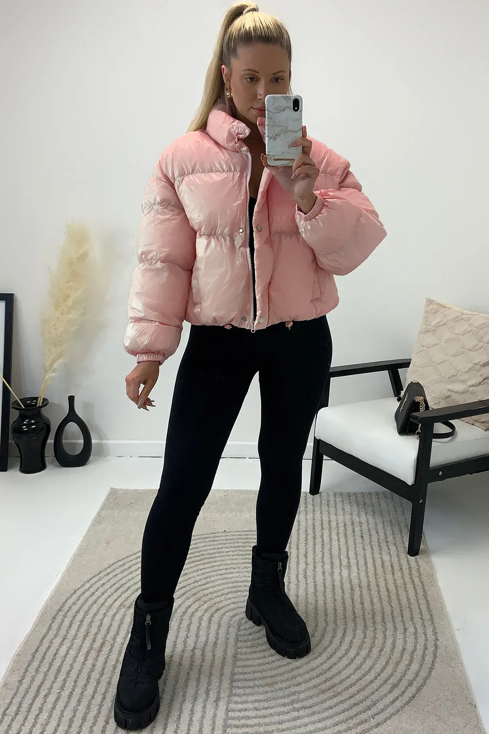 Reeya Pink Cropped Puffer Jacket
