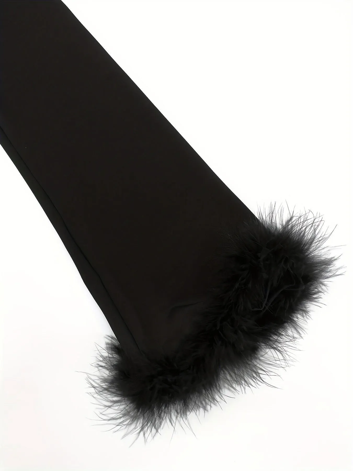 Sexy Long Sleeve Fuzzy Trim Deep V-Neck Midi Bodycon Dress