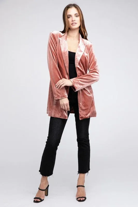Shiny Velvet Peak Lapel Single Blazer *Online Only*