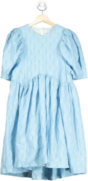Urban Revivo Light Blue Textured Puff Sleeve Midi Dress UK 10