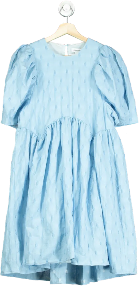 Urban Revivo Light Blue Textured Puff Sleeve Midi Dress UK 10