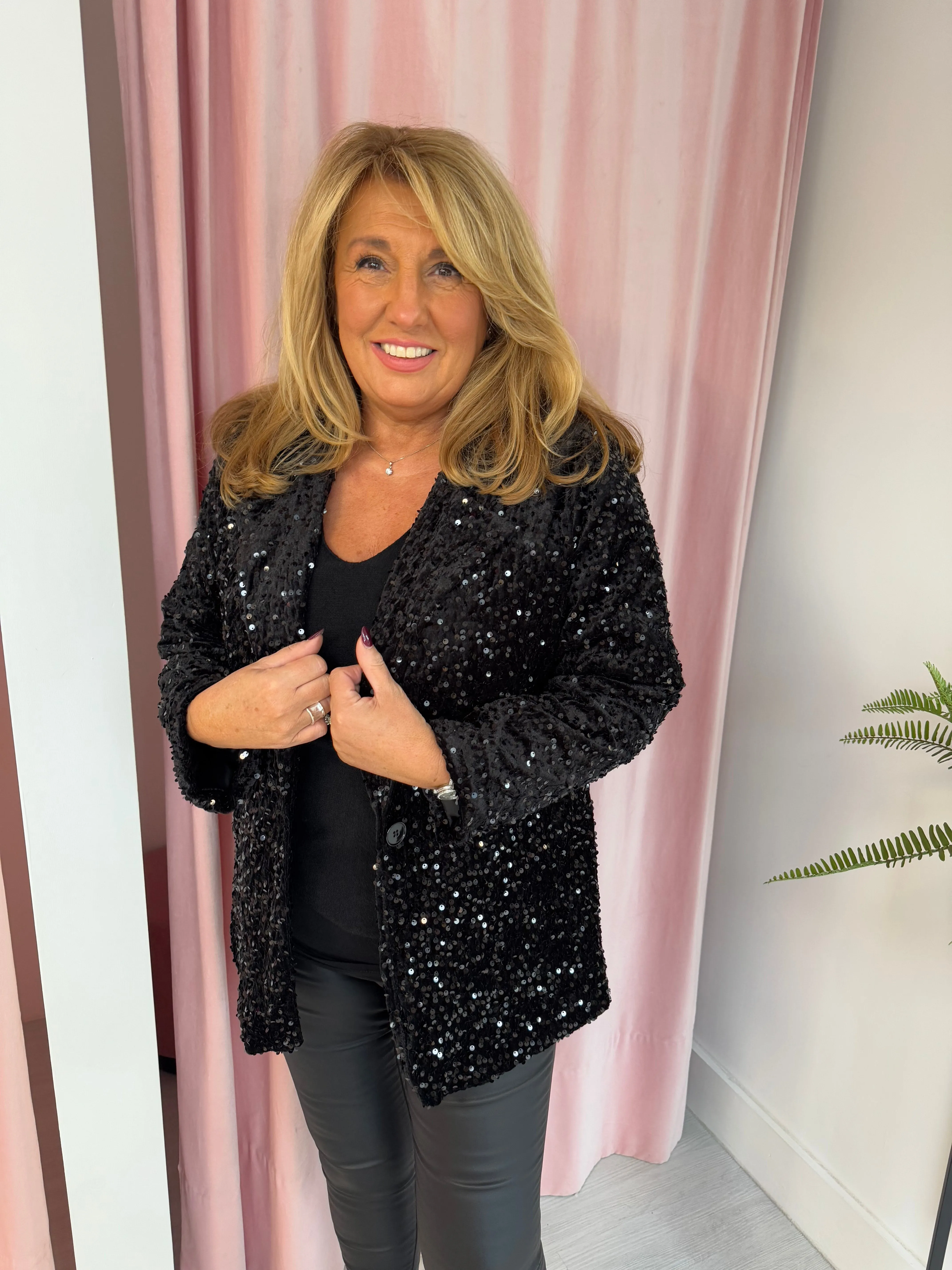 Velvet Sequin Blazer - Black