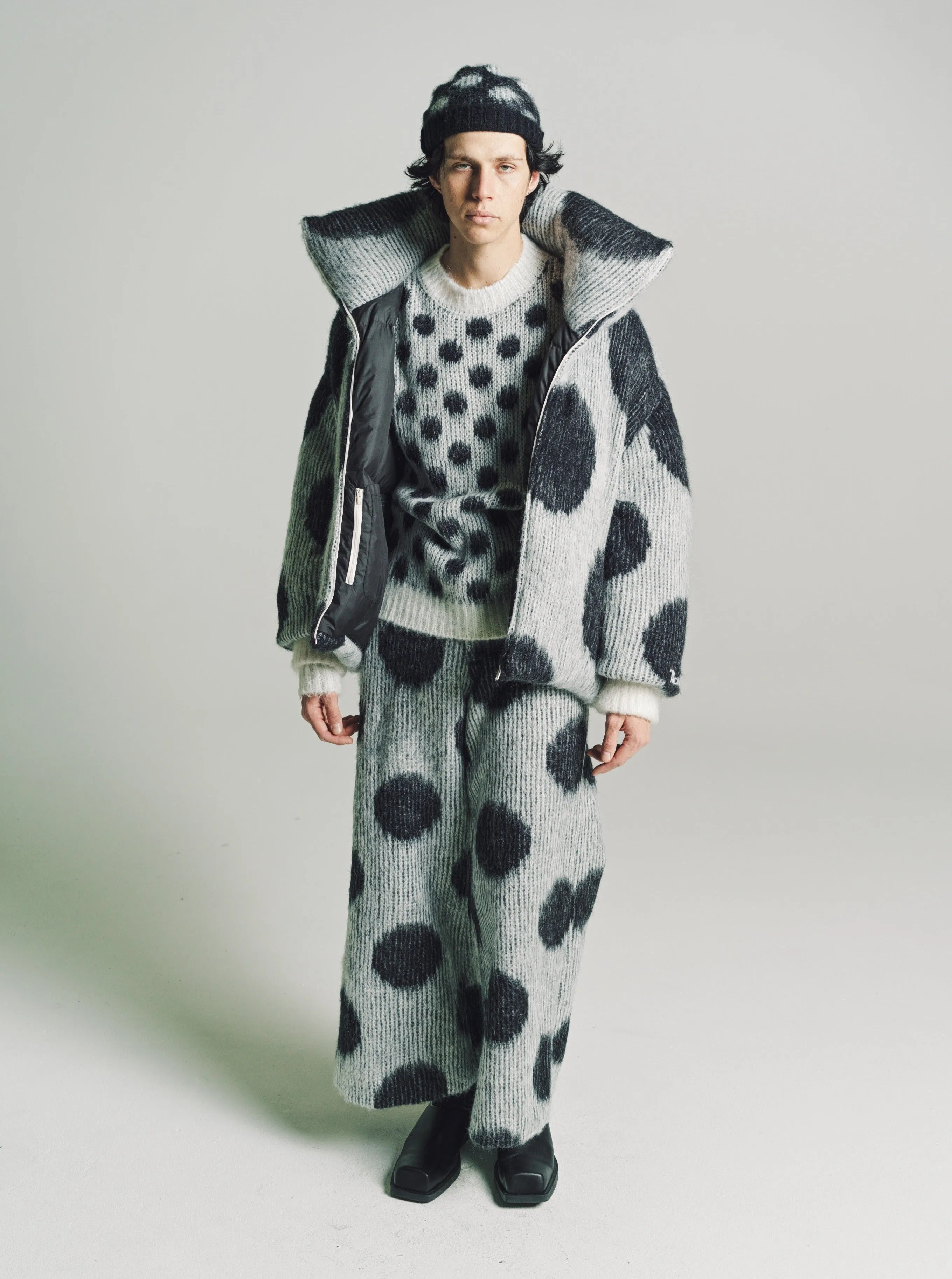 White Polka Dots Mohair Puffer Jacket