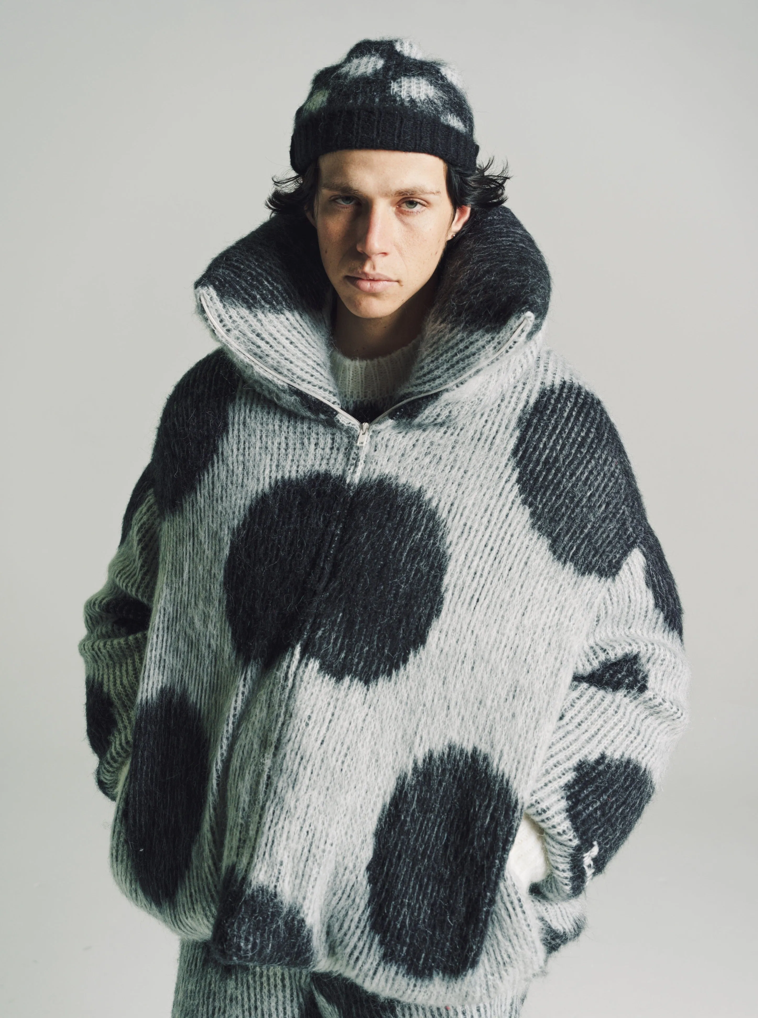 White Polka Dots Mohair Puffer Jacket
