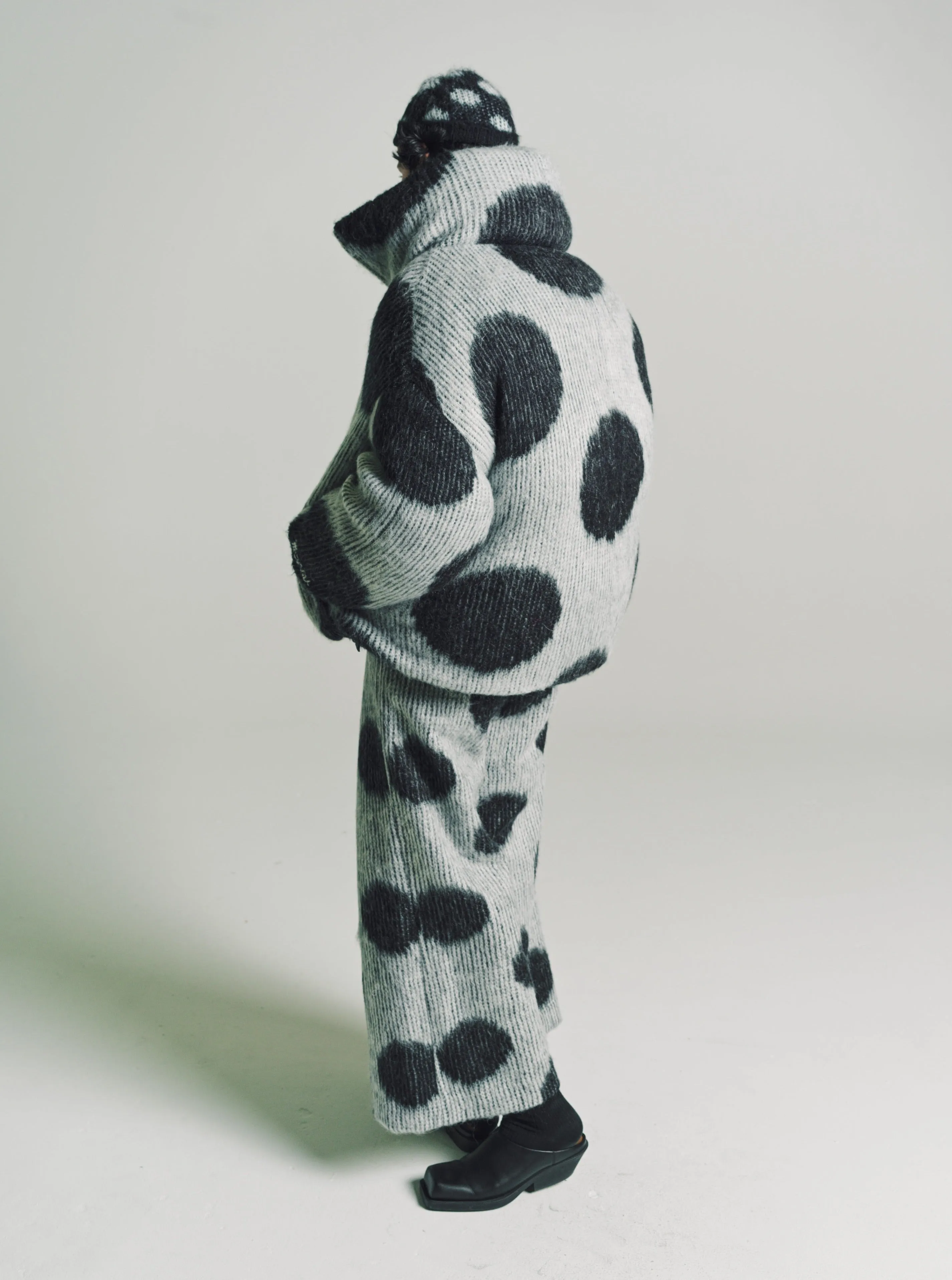 White Polka Dots Mohair Puffer Jacket
