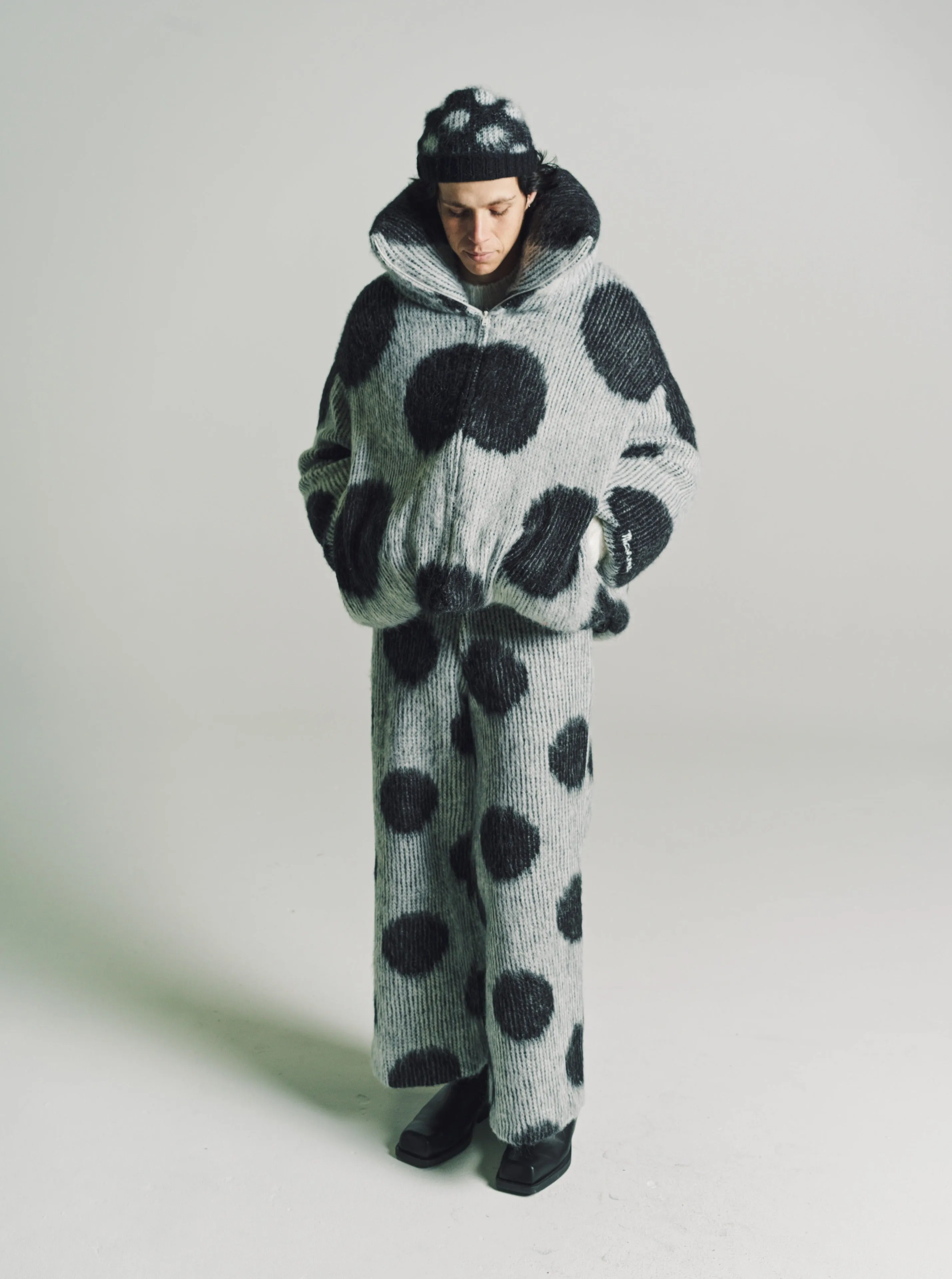 White Polka Dots Mohair Puffer Jacket