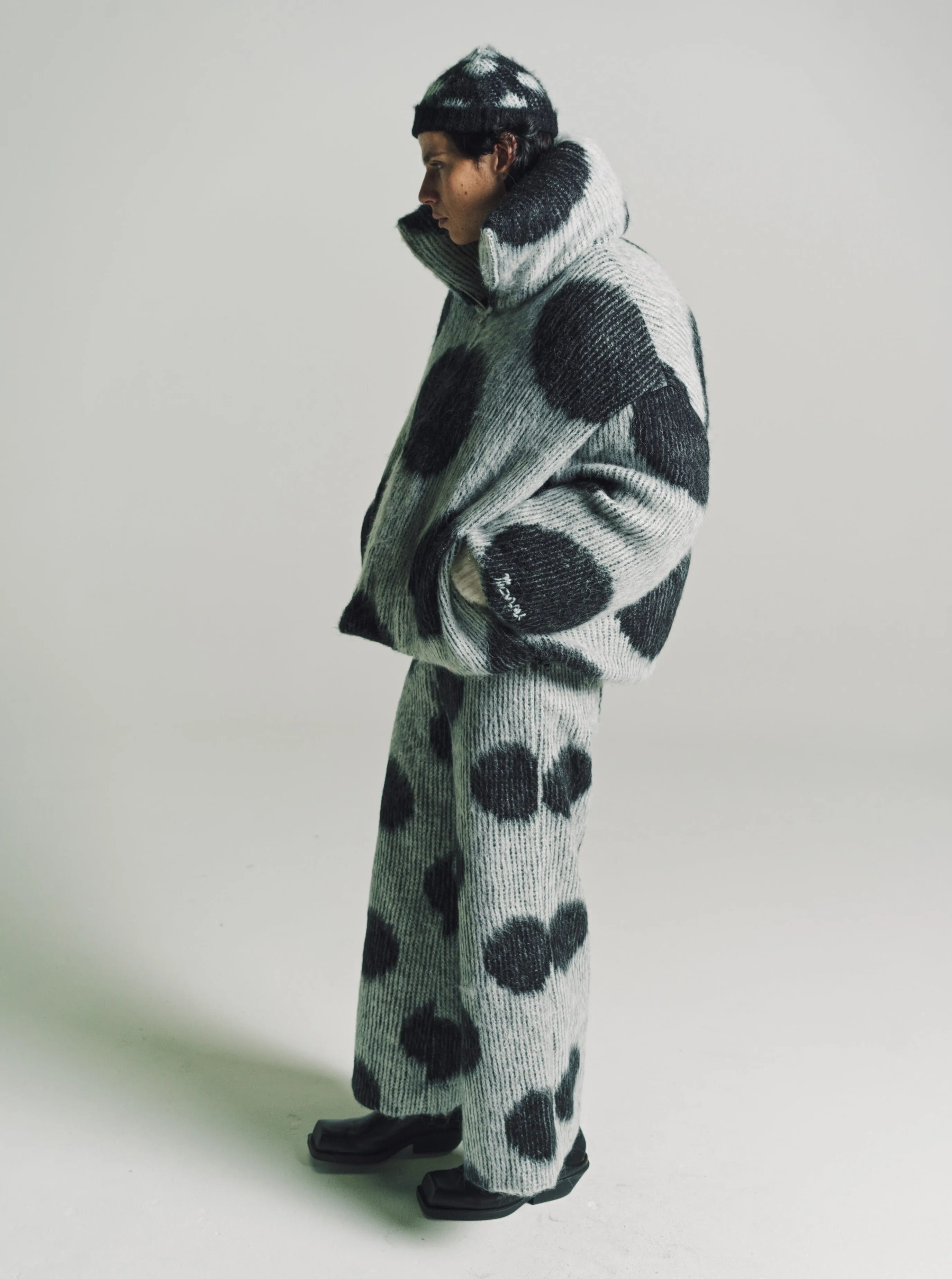 White Polka Dots Mohair Puffer Jacket